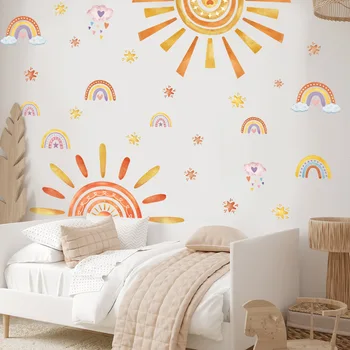 Стикери за стена с изображение на слънцето, дъгата, звезди, облаци, стикери за стена, декорация за детска стая, спалня, всекидневна, стикери за стена за детска стая