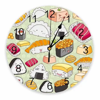Суши карикатура на Японската култура Вкусна Храна Декоративни Кръгли стенен часовник с Индивидуален Дизайн Не Тикающие Безшумни Стайни големи стенни Часовници