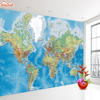 Съвременната карта на света Потребителски сменяеми тапети за хол, спалня, стенописи, тапети за домашен декор, на фона на телевизора
