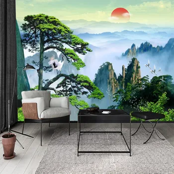Съвременният пейзаж, Бор, за да поздрави гостите, Индивидуални 3D тапети, самозалепващи се тапети, като фон, за хол, спални, мека мебел от