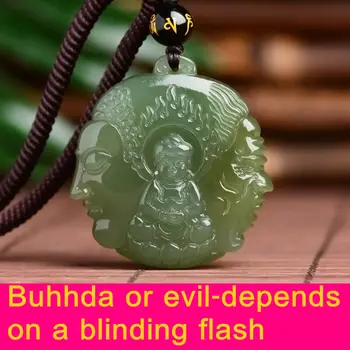 Тема на будизма (Буда или лоши-зависи от ослепляющей светкавица) Хотанский нефрит, жадит ръчно изработени, Гуаньинь, щастливо колие с окачване * Сертификат