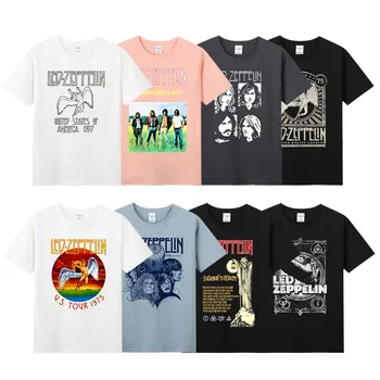 Тениска Zeppelin в стил хип-хоп, Рап, Поп, Модна тениска Унисекс Tumblr, Мъжка Лятна Стилна Свободна риза в стил Хип-хоп Тениска с кръгло деколте, Риза