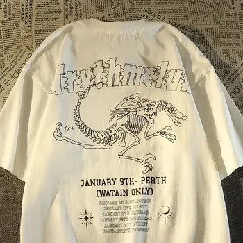 Тениска с изображение на динозавър в ретро стил от 100% памук, тениски с къс ръкав, мъжки свободна и тънка универсална тениска с къс ръкав 3XL