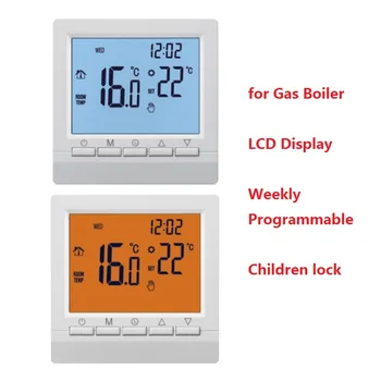 Термостат за газов котел, програмируем регулатор на температурата със сух контакт, цифров LCD дисплей, захранва се от батерия тип АА