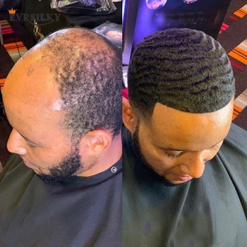 Тънка Основа Кожата на Афро Перука 10 ММ Man Weave Hair Unit Черен Мъжки Къдрава Перука От 100% Човешка Коса Афроамериканский Перука за Мъже