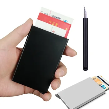 Тънък портфейл с еластична задната чанта, стойка за кредитни карти, мини-RFID-портфейл, автоматичен поп калъф за банкови карти