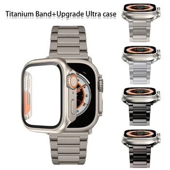 Ултра Калъф + Титан каишка за Apple Watch Band 45 мм 44 мм 41 мм 40 мм Луксозен Мъжки Титан гривна за Iwatch 8 7 6 5 4 Se 3 2 1