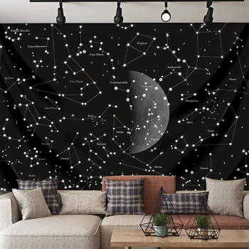 Фантазийное Нощното Небе Звезди и Космически Луната Гоблен с принтом Съзвездия Стенен гоблен Плажна Одеяло килимче за йога за пикник Интериор дневна