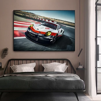 Холщовые Плакати с образа на Суперавтомобили и състезателен автомобил Porsche 911 RSR с Принтом, Художествени Картини за Дома Хола, Стени