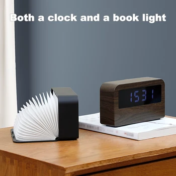 Цифров часовник 2 В 1, нощни осветителни тела под формата на книга, USB-осветление, настолни часовници, времето, Осветление, Креативна настолна лампа за защита на очите