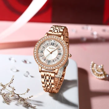 Часовници марка пионер лидер NEKTOM 2021 Женски луксозни модни дамски кварцов ръчен часовник с диаманти от неръждаема стомана, водоустойчив часовници