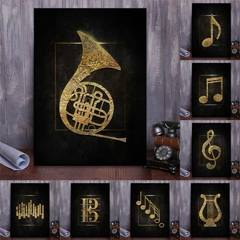 Черно-Златната Музика Символична Картина на платно Музикален плакат и печат Скандинавски стенни художествена картина за Декорация на дома, в хола