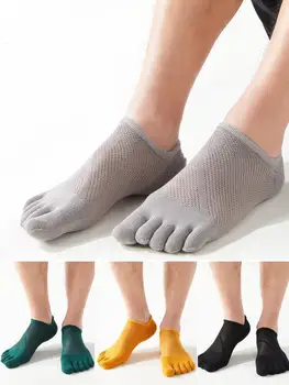 Чорапи-лодка с пет пръста, мъжки летни тънки къси чорапи от чист памук, обикновена, Не падат, невидими