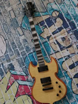 Шестиструнная китара с корпус цвят трупи, луксозна звукосниматель, външен лешояд с инкрустиран във формата на миди, адаптивни