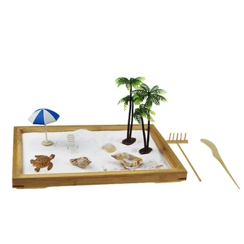 Японски дзен-градина за работния плот Бял плаж, Тенис на океански плаж Дзен-градина с бял пясък Изкуствено дърво бонзай Камъни на наклона......