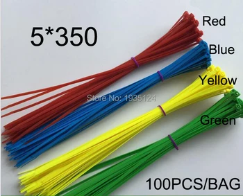 100 бр/пакет Широчина 4,8 mm 5 mm * 350 мм самостоятелно блокиране найлонов кабели, кабелни превръзки с цип, Кабелни превръзки, бял, черен Органайзер, закрепляющий кабел