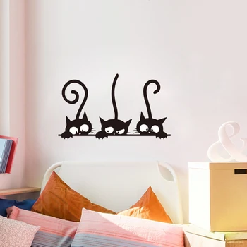 2 елемента 30x20 см Три Черни Котка САМ Стикери За Стена Карикатура на Сладък Животни Украса на Помещението Индивидуалност Винил Подвижни Стикери За Стена