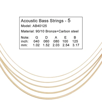 5 Струни, Акустични Дървени струни на бас, Сменяеми аксесоари, месинг жило от въглеродна стомана, Калибър струните 040 060 080 100 125 см