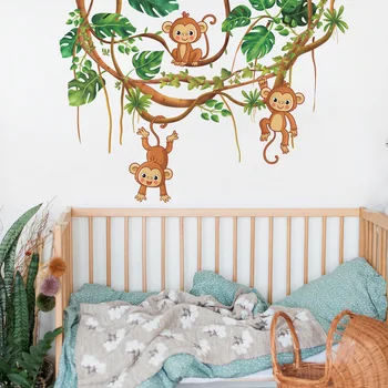 MS1545 Стикер с изображение на маймуна като горско дърво и на лозата, детска стая, спалня, кабинет, фон стикер на стената е Невинен жив декор, тапети
