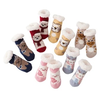 Бебешки сладки чорапи за момичета и момчета, дебели чорапи, есен-зима, нескользящие топли чорапи с хубав модел за деца, обувки