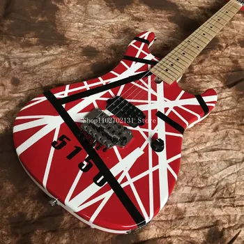Електрическа китара Edward Lodewijk Van Halen 5150, червена декорация, за украса в черно-бяла ивица, безплатна доставка