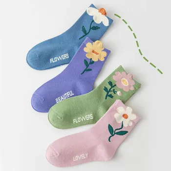 Меки дишащи чорапи с волани за малки момичета, памук детски чорап на щиколотке, ретро цветя модел, детски училищен чорап, детски открит чорап