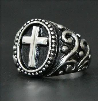 Модно стръмен горещо пръстен с кръст от неръждаема стомана 316L, мъжки пръстени, вечерни, Нови модни черен пръстен
