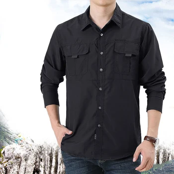 Мъжки ризи за риболов, мъжки лека бързосъхнеща риза UPF40 + за туризъм, работно облекло, риза Camisa, улични UV-риза, риза за риболов, плюс размер